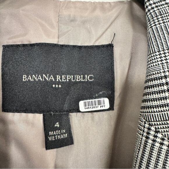 Banana Republic Black Plaid Classic Blazer Jacket Womens 4 Preppy Academia Work - Picture 2 of 8